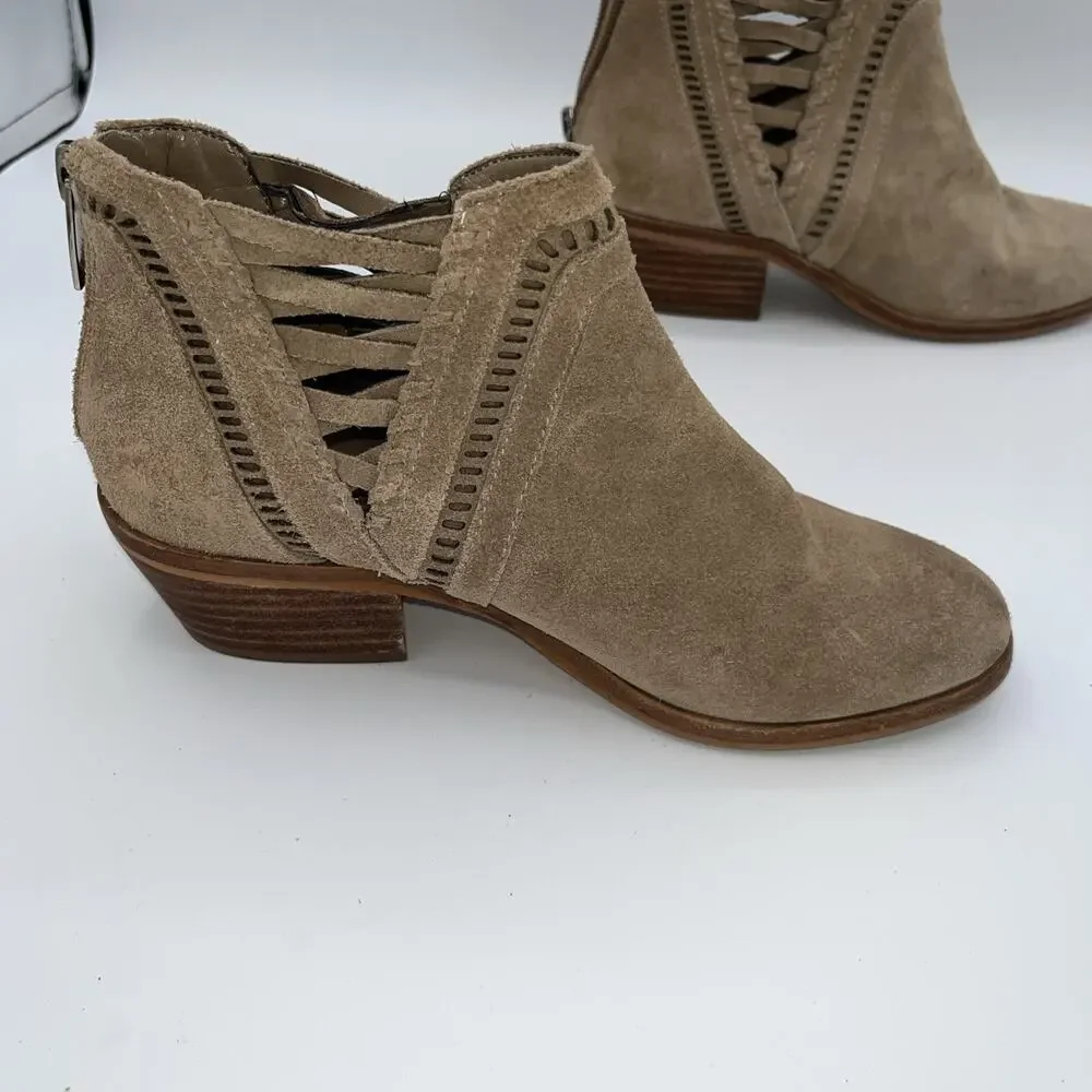 Vince Camuto Women's Pimmy Zip Ankle Booties Suede Boots Sz7 Tan Leather Boots